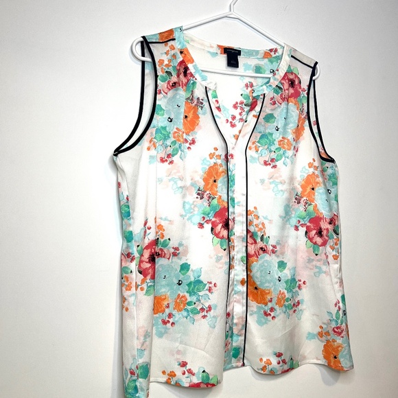 Ann Taylor Floral Sleeveless Top Lightweight Summer Size L - Picture 3 of 11